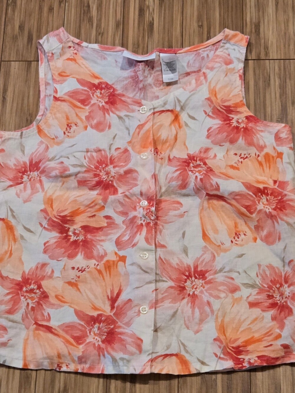 Liz Claiborne Coral and Peach Floral Button-up Top